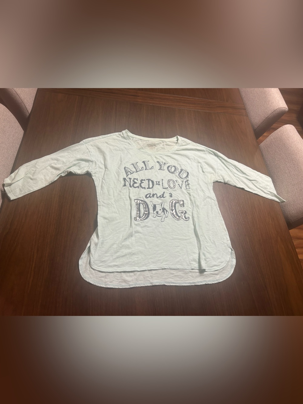 All You Need Is Love and Dogs Womens quarter Sleeve Top - Light Mint